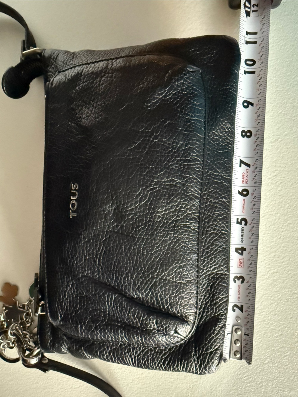 TOUS Y2K Black Leather Crossbody Shoulder Bag Colorful Charm Chain Rare 🧸